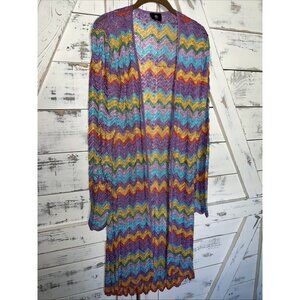 BOGNER NWOT Vintage Duster Long Cardigan Rainbow Chevron 60's Retro Stripe Small